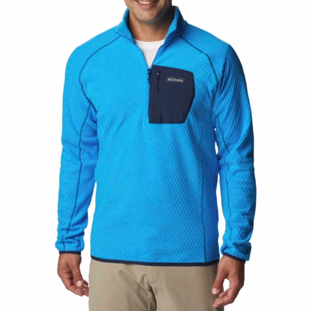 Men’s Columbia Outdoor Half Zip Fleece Pullover Zip Chest Pocket Aqua Blue M